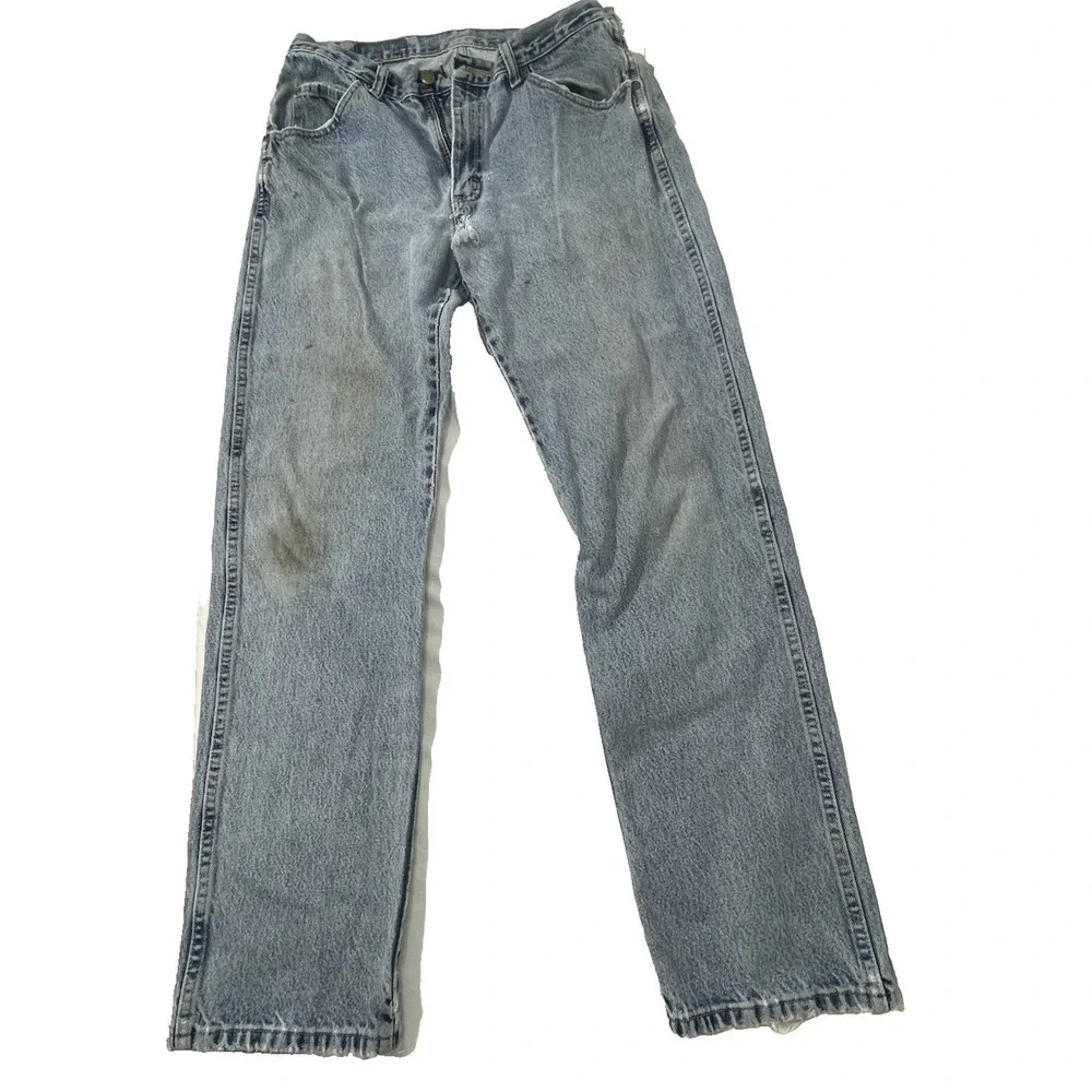 Vtg Wrangler Jeans 32x32‎ Blue Wash Denim Thrashed Distressed Ripped Grunge Work
